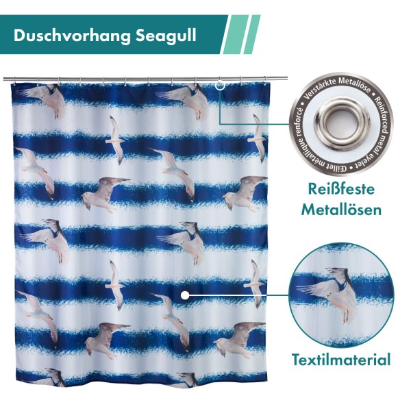 Duschvorhang Seagull, 180 x 200 cm, Polyester
