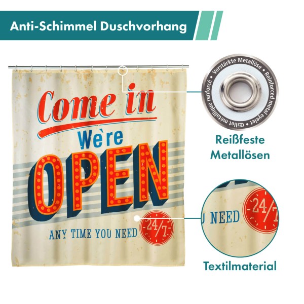 Anti-Schimmel Duschvorhang Vintage Open 180x200 cm