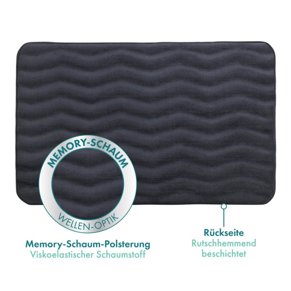 Badteppich Wave, Dunkelgrau, 50 x 80 cm, Memory Foam/ Polyester