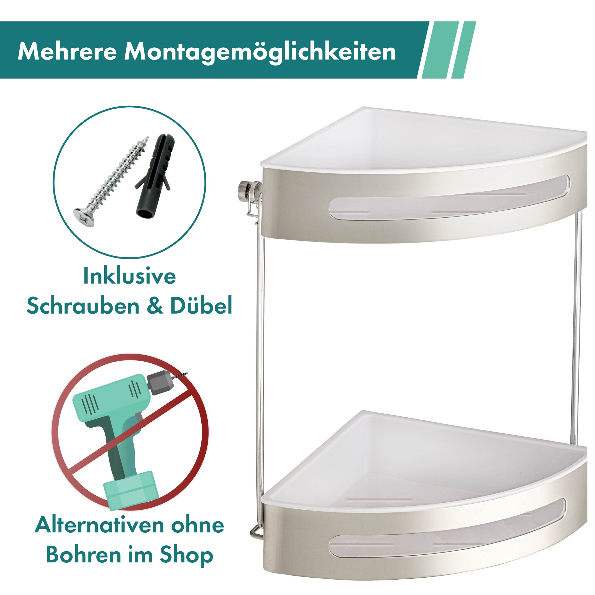Eckregal für Bad und Gäste-WC - Edelstahl, weißer Kunststoff | Deal Rocket