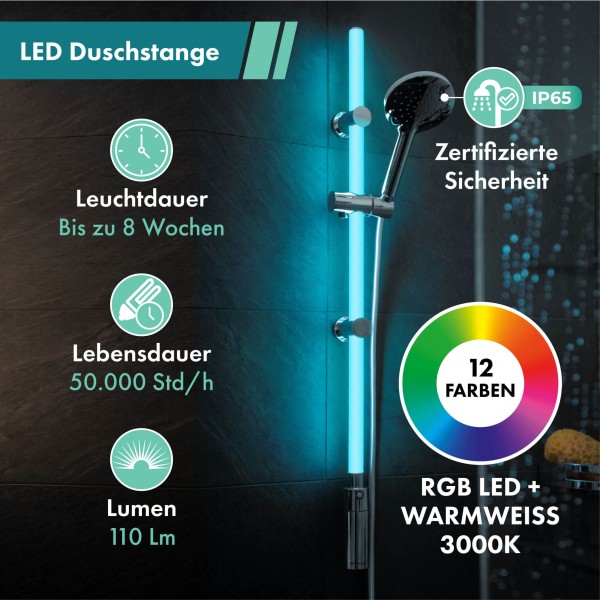 LED Duschstangen-Set 94 cm RGB &amp; Warmweiß