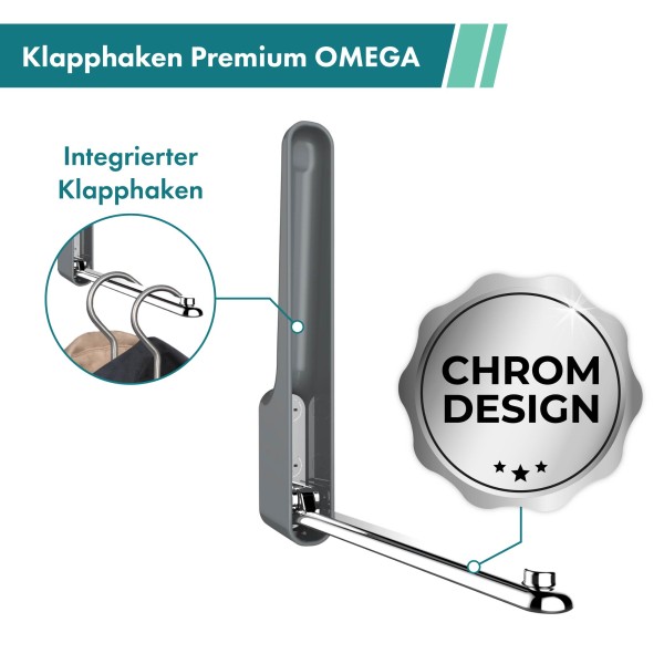 Klapphaken Premium Omega Stahlgrau Metall/Kunststoff
