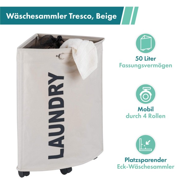 Wäschesammler Tresco, Beige, 50 Liter