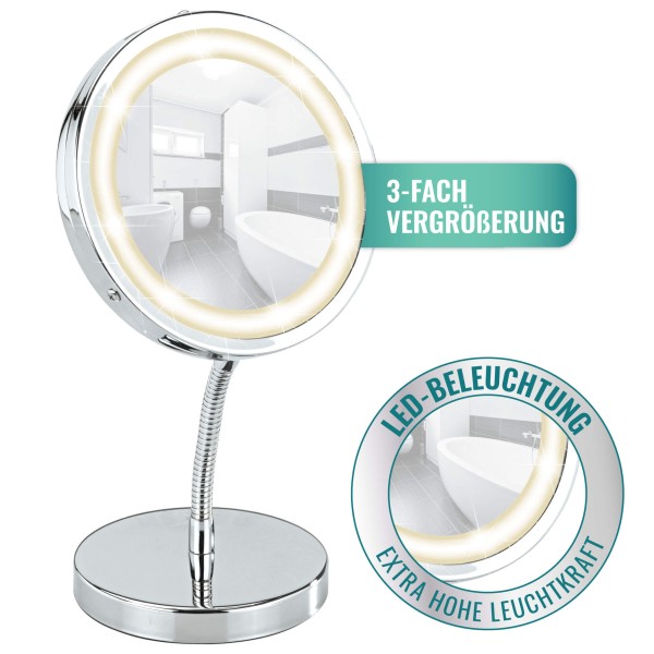 LED Kosmetikspiegel Brolo, Standspiegel 3-fach Vergrößerung