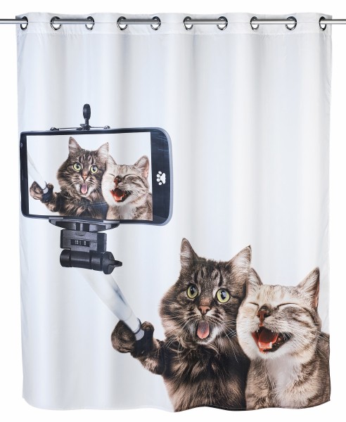 Anti-Schimmel Duschvorhang Selfie Cat Flex Polyester, 180 x 200 cm, waschbar