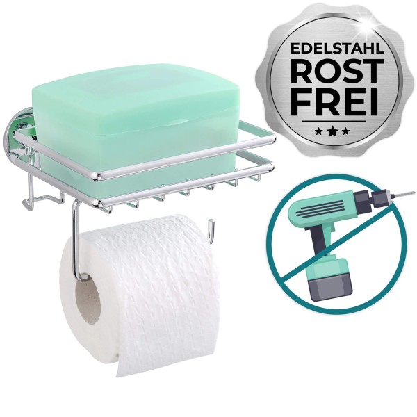 Express-Loc Toilettenpapierhalter 2in1, mit Ablagekorb, Edelstahl glänzend