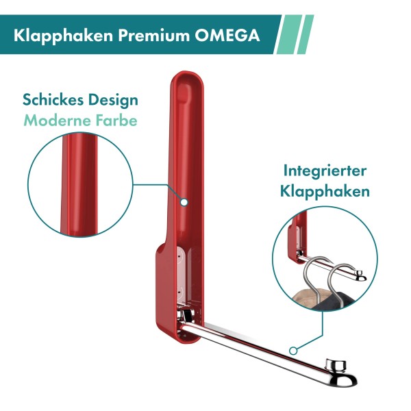 Klapphaken Premium Omega Karminrot Metall/Kunststoff