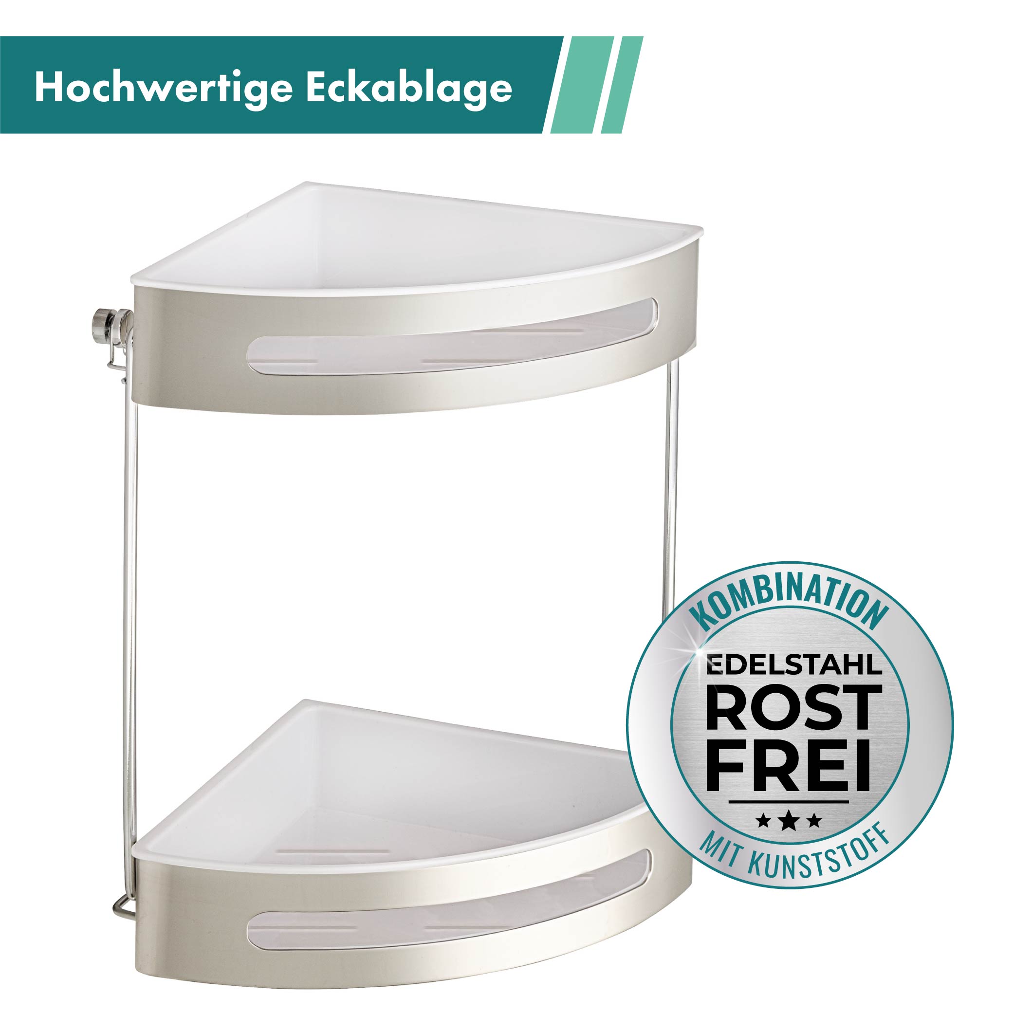 Eckregal für Bad und Gäste-WC - Edelstahl, weißer Kunststoff | Deal Rocket | Duschablagen
