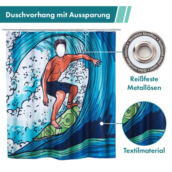 Duschvorhang Surfing Boy, 180 x 200 cm, Polyester/ PEVA